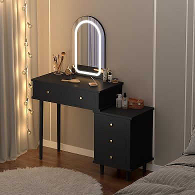Makeup Vanity Desk with Mirror and Lights, Modern Vanity Table with 2 Drawers & Adjustable Cabinet
