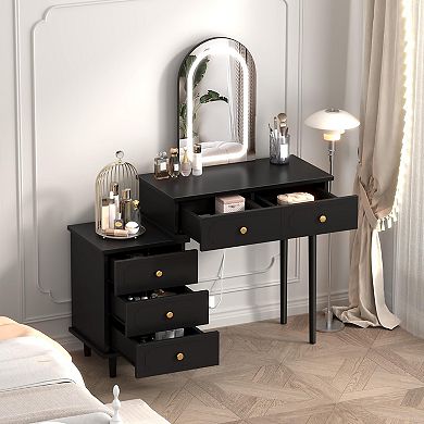 Makeup Vanity Desk with Mirror and Lights, Modern Vanity Table with 2 Drawers & Adjustable Cabinet