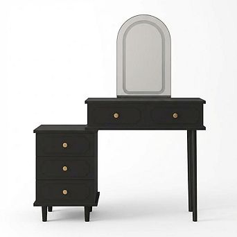 Makeup Vanity Desk with Mirror and Lights, Modern Vanity Table with 2 Drawers & Adjustable Cabinet