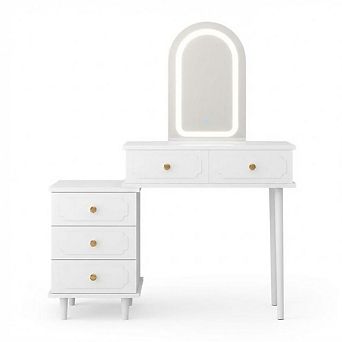 Makeup Vanity Desk with Mirror and Lights, Modern Vanity Table with 2 Drawers & Adjustable Cabinet