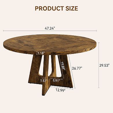 47 In Round Dining Table for 4-6 People, Dining Room Table with Wooden Pedestal Base