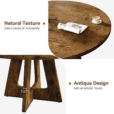 47 In Round Dining Table for 4-6 People, Dining Room Table with Wooden Pedestal Base