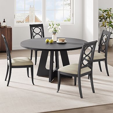 47 In Round Dining Table for 4-6 People, Dining Room Table with Wooden Pedestal Base