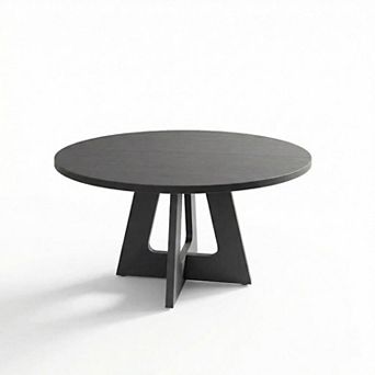 47 in Round Dining Table for 4-6 People, Dining Room Table with Wooden Pedestal Base