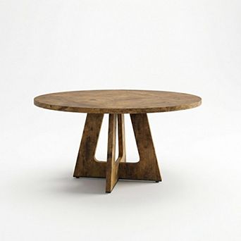 47 in Round Dining Table for 4-6 People, Dining Room Table with Wooden Pedestal Base