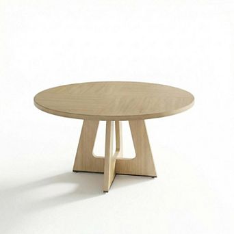 47 in Round Dining Table for 4-6 People, Dining Room Table with Wooden Pedestal Base