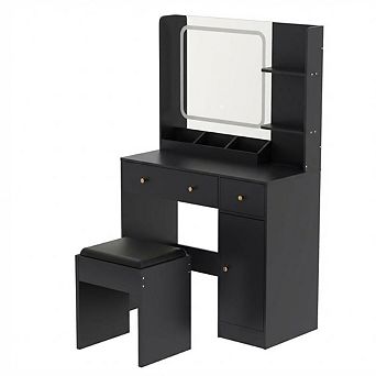 Makeup Vanity Desk with Mirror, 37"W Large Dressing Table with Drawers & Stool, Makeup Vanity Table
