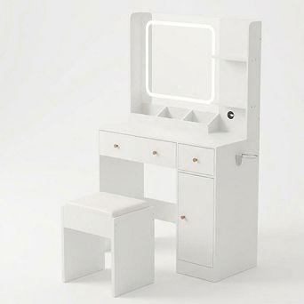 Makeup Vanity Desk with Mirror, 37"W Large Dressing Table with Drawers & Stool, Makeup Vanity Table