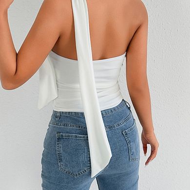 Halter Tie Sleeveless Top, Slim Fit Solid Color Tank Top