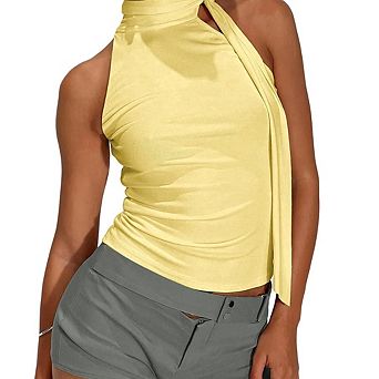 Halter Tie Sleeveless Top, Slim Fit Solid Color Tank Top