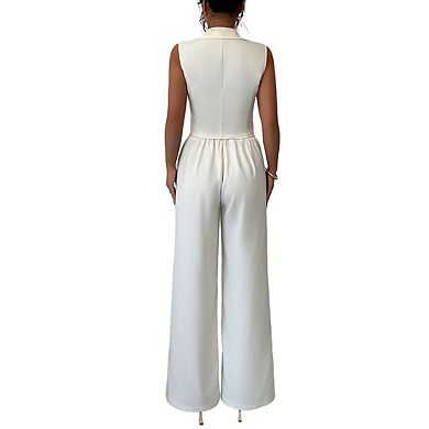 Women's Sleeveless Blazer Vest High Waist Wide Leg Pants Two Piece Set