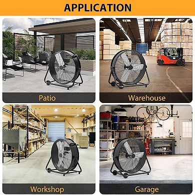 Heavy-Duty High-Speed Floor Fan,Portable with Handle & Casters,for Warehouses, Garages