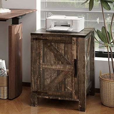 Farmhouse Nightstand with USB Charging Station, Rustic Bedside Table with Sliding Barn Door