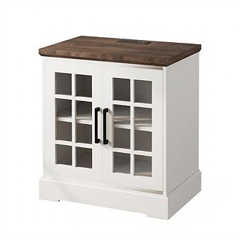 24inch Farmhouse End Table, Rustic Square Nightstand Sofa Side Table with Charging Station