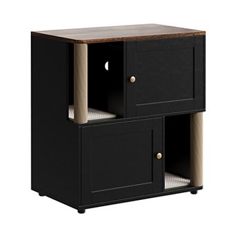 Double Layer Cat Litter Box Enclosure Hidden Furniture with Scratching Post for 2 Cats
