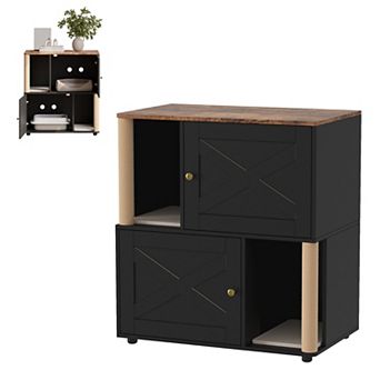 Double Layer Cat Litter Box Enclosure Hidden Furniture with Scratching Post for 2 Cats