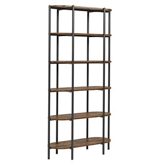 Industrial Oval Bookshelf with Metal Frame and Wood Shelves Open Display Storage Bookcase