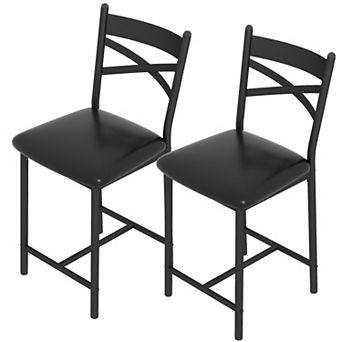 PU Upholstered Bar Stools with X Shaped Backrest and Metal Footrest for Kitchen Island