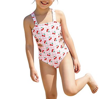 Girls 1 pc Bathing Suit Adjustable Strap Decorative Side Loop Swimjsuits