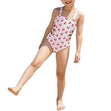 Girls 1 Piece Bathing Suit Adjustable Strap Decorative Side Loop Swimjsuits