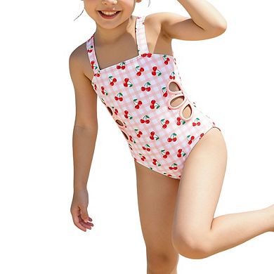 Girls 1 Piece Bathing Suit Adjustable Strap Decorative Side Loop Swimjsuits