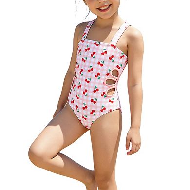 Girls 1 Piece Bathing Suit Adjustable Strap Decorative Side Loop Swimjsuits