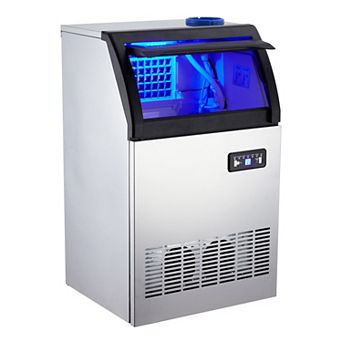 Under Counter Stainless Steel Ice Maker Machine with Storage Bin and Dual Water Supply