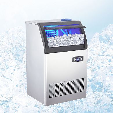 Under Counter Stainless Steel Ice Maker Machine with Storage Bin and Dual Water Supply