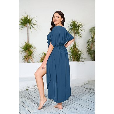 Zeagoo Women's Plus Size Striped Tie Front Kimono Bikini Cover Up Beachwear