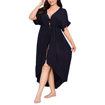 Zeagoo Women's Plus Size Striped Tie Front Kimono Bikini Cover Up Beachwear