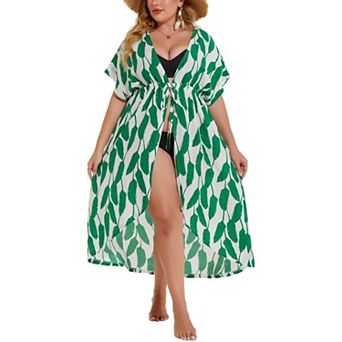 Zeagoo Women's Plus Size Striped Tie Front Kimono Bikini Cover Up Beachwear