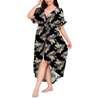 Zeagoo Women's Plus Size Striped Tie Front Kimono Bikini Cover Up Beachwear