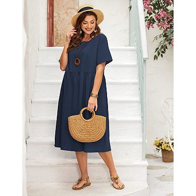 Zeagoo Women's Plus Size Short Sleeve Cotton Casual Long Summer Sundress with Pockets