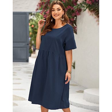 Zeagoo Women's Plus Size Short Sleeve Cotton Casual Long Summer Sundress with Pockets