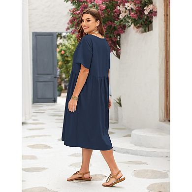 Zeagoo Women's Plus Size Short Sleeve Cotton Casual Long Summer Sundress with Pockets