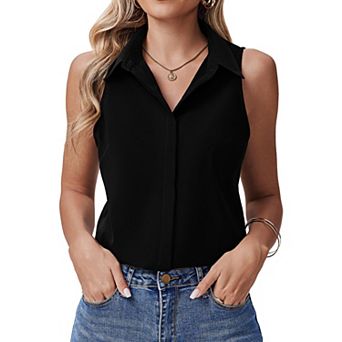 Zeagoo Women's Button Up Dressy Tank Tops, V Neck Sleeveless Flowy Loose Fit Blouses, Casual Shirts