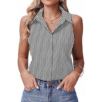 Zeagoo Women's Button Up Dressy Tank Tops, V Neck Sleeveless Flowy Loose Fit Blouses, Casual Shirts