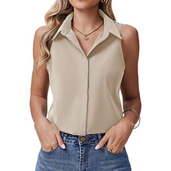 Zeagoo Women's Button Up Dressy Tank Tops, V Neck Sleeveless Flowy Loose Fit Blouses, Casual Shirts