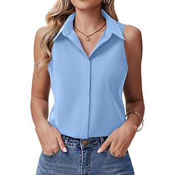 Zeagoo Women's Button Up Dressy Tank Tops, V Neck Sleeveless Flowy Loose Fit Blouses, Casual Shirts