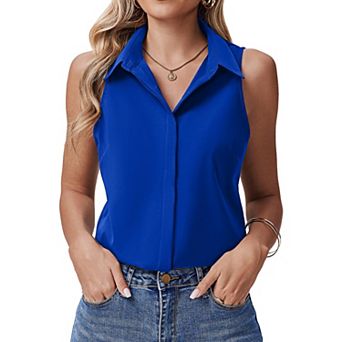 Zeagoo Women's Button Up Dressy Tank Tops, V Neck Sleeveless Flowy Loose Fit Blouses, Casual Shirts