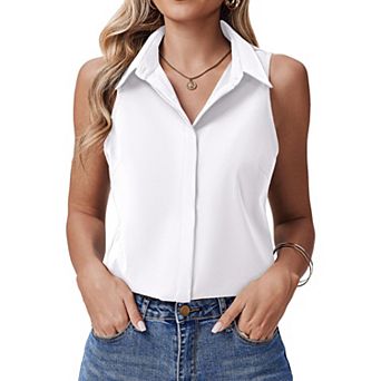 Zeagoo Women's Button Up Dressy Tank Tops, V Neck Sleeveless Flowy Loose Fit Blouses, Casual Shirts