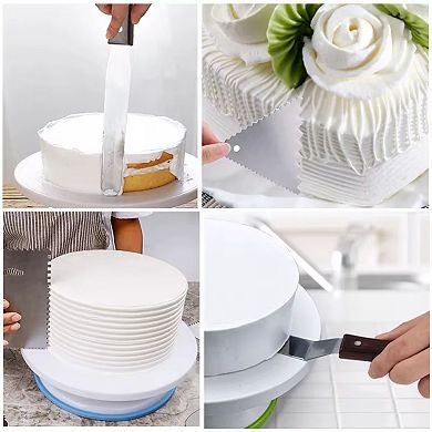 12" Aluminum Alloy Revolving Cake Decorating Turntable Stand Set with Cake Icing Smoothers & Scraper