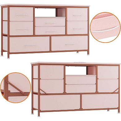 8-Drawer Wood Top TV Stand Console Table with Power Outlets for Living Room Bedroom