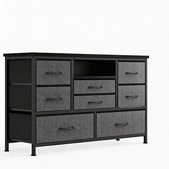 8-Drawer Wood Top TV Stand Console Table with Power Outlets for Living Room Bedroom