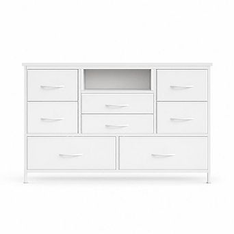 8-Drawer Wood Top TV Stand Console Table with Power Outlets for Living Room Bedroom