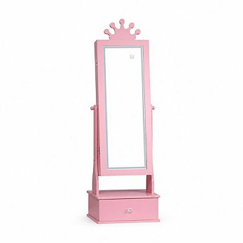Kids Jewelry Armoire with Light,Freestanding Jewelry Organizer with Full Length Mirror