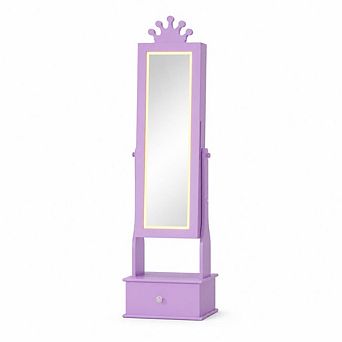 Kids Jewelry Armoire with Light,Freestanding Jewelry Organizer with Full Length Mirror