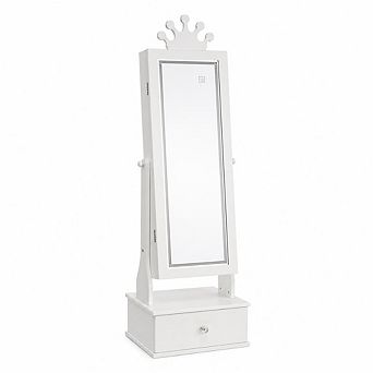 Kids Jewelry Armoire with Light,Freestanding Jewelry Organizer with Full Length Mirror