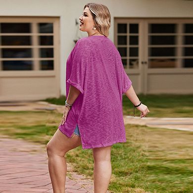 Women's Plus Size Lightweight Knit Cardigan Short Sleeve Open Front Top