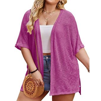 Women's Plus Size Lightweight Knit Cardigan Short Sleeve Open Front Top